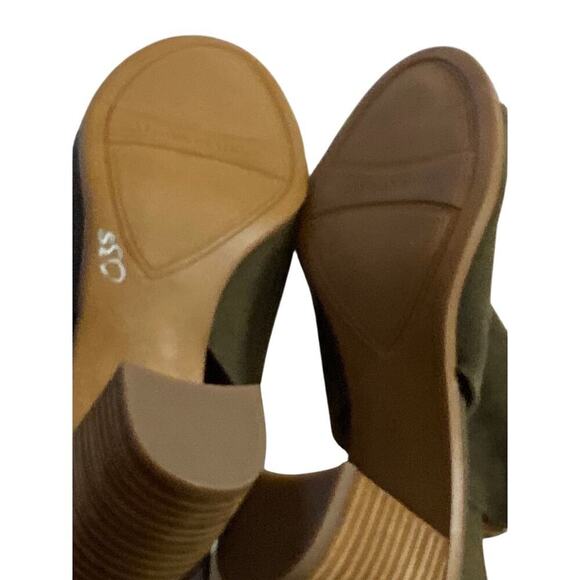 FRANCO SARTO SIZE 8 LEATHER OLIVE GREEN 3” HEEL HOOK LOOP CLOSURE ANKLE STRAP - Picture 9 of 12